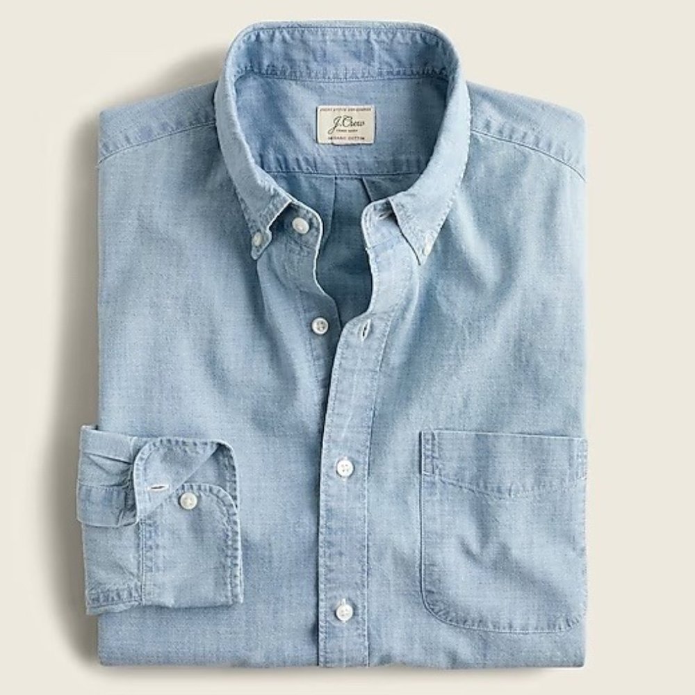 NWT J. Crew Slim Untucked Organic Cotton Long-Sleeve Chambray Shirt